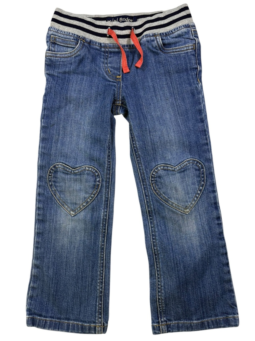 Mini Boden Heart Patch Knees Boot-Cut Pull on Jeans